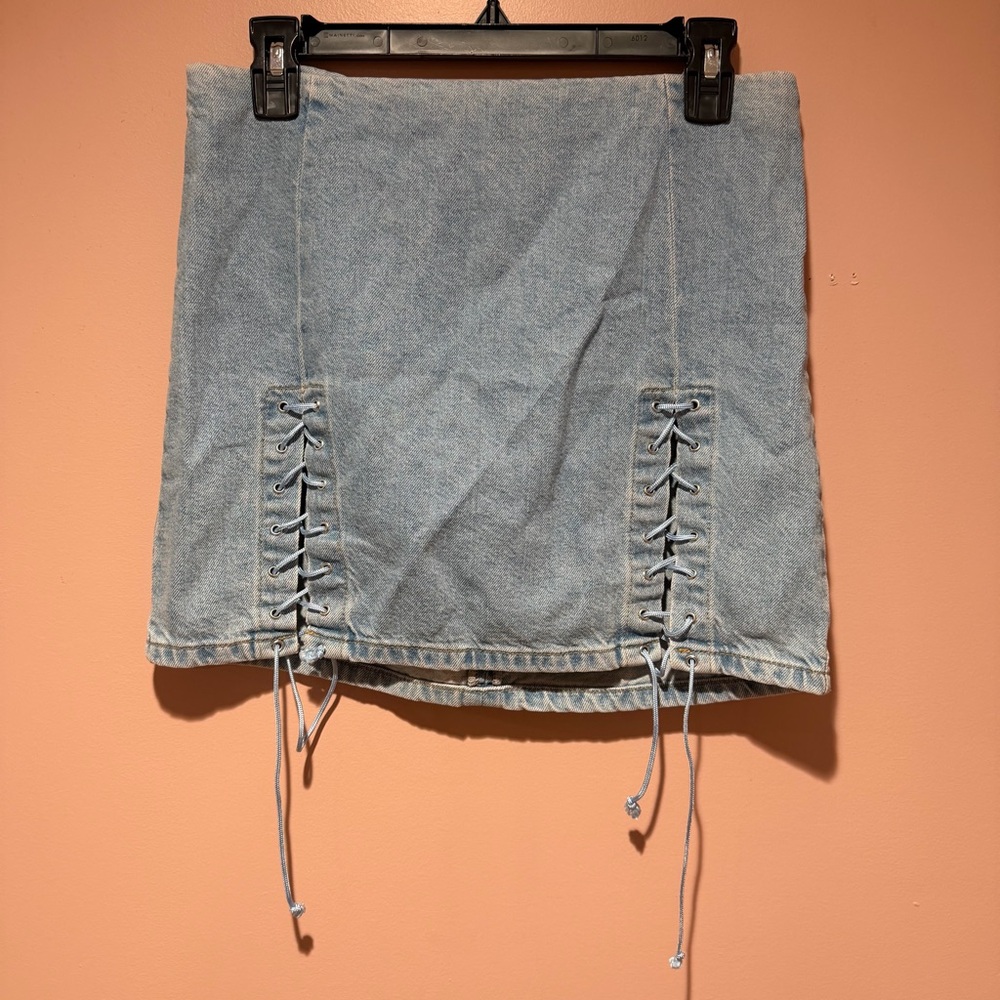 BDG Light Blue Lace-Up Mini Skirt